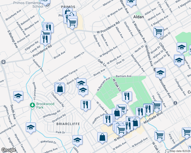 map of restaurants, bars, coffee shops, grocery stores, and more near 666 Rively Avenue in Glenolden