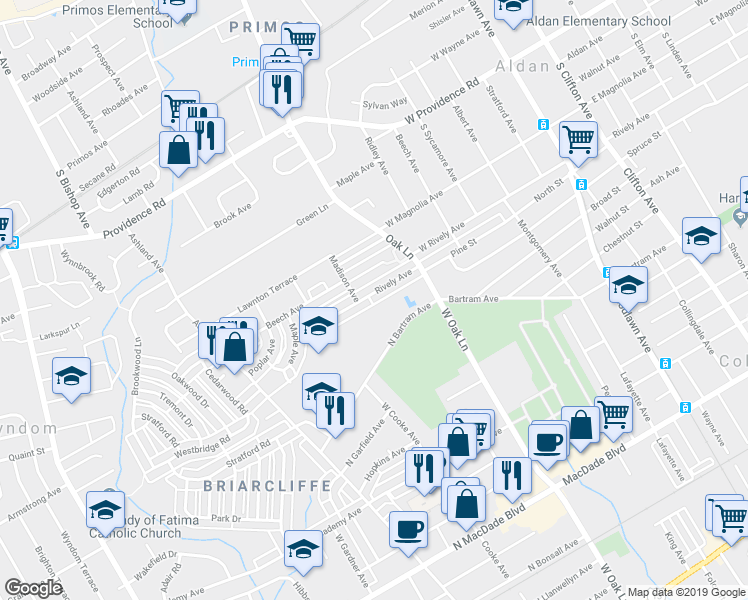 map of restaurants, bars, coffee shops, grocery stores, and more near 666 Rively Avenue in Glenolden