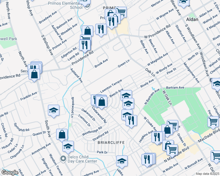 map of restaurants, bars, coffee shops, grocery stores, and more near 763 Beech Avenue in Glenolden