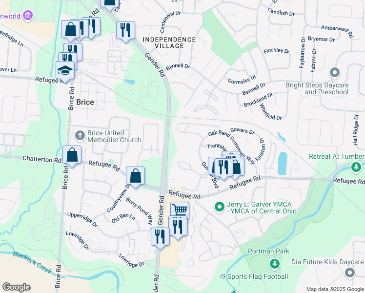 map of restaurants, bars, coffee shops, grocery stores, and more near 3401 Quinlan Boulevard in Canal Winchester