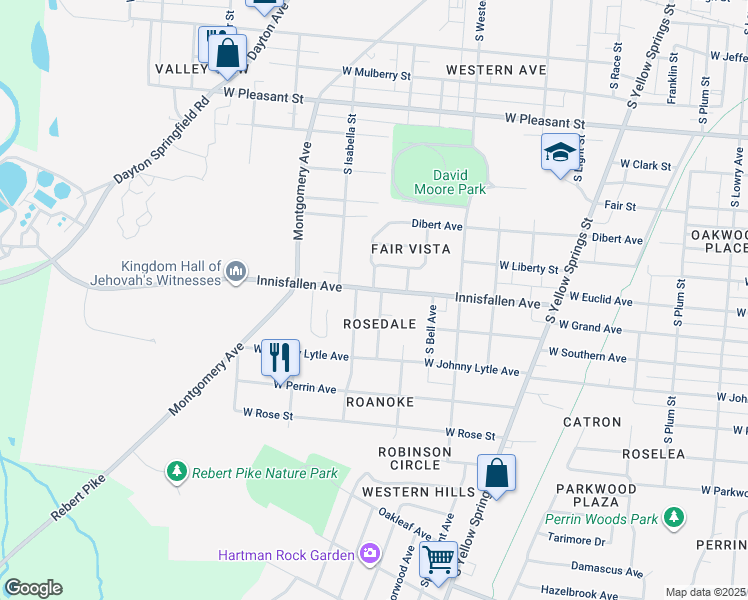 map of restaurants, bars, coffee shops, grocery stores, and more near 1104 Rosedale Avenue in Springfield