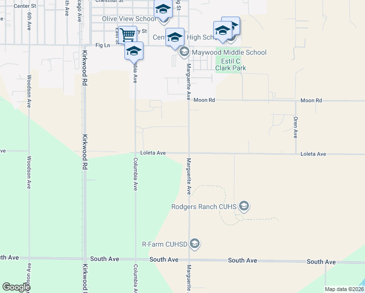 map of restaurants, bars, coffee shops, grocery stores, and more near 4019 Marguerite Avenue in Corning