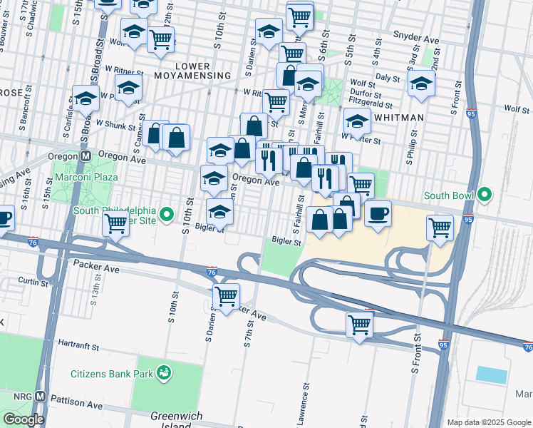 map of restaurants, bars, coffee shops, grocery stores, and more near 700 Johnston Street in Philadelphia