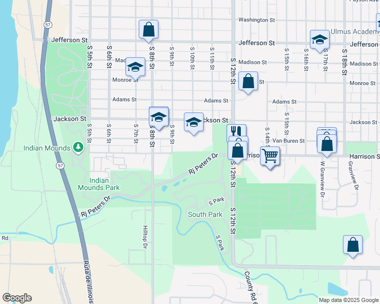map of restaurants, bars, coffee shops, grocery stores, and more near 1400 South 11th Street in Quincy
