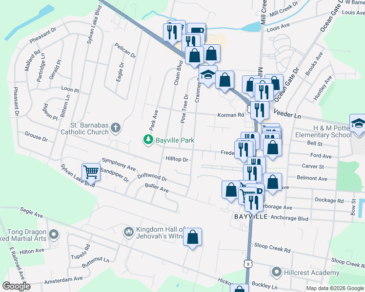 map of restaurants, bars, coffee shops, grocery stores, and more near 56 Park Avenue in Berkeley Township