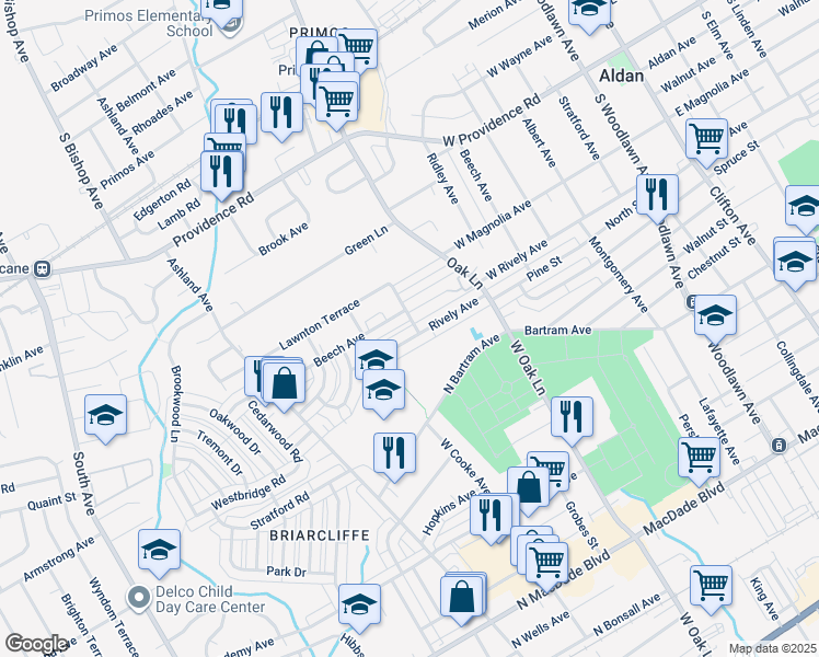 map of restaurants, bars, coffee shops, grocery stores, and more near 705 Rively Avenue in Glenolden