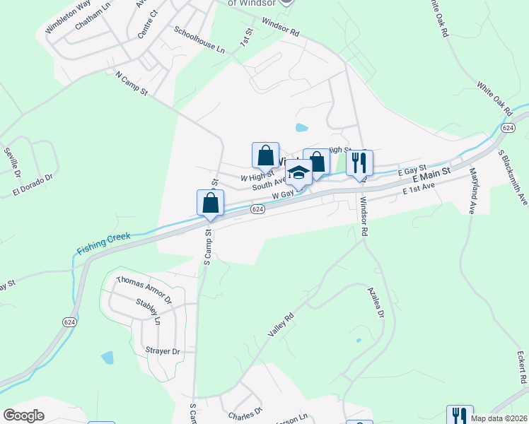 map of restaurants, bars, coffee shops, grocery stores, and more near 177 West 1st Avenue in Windsor