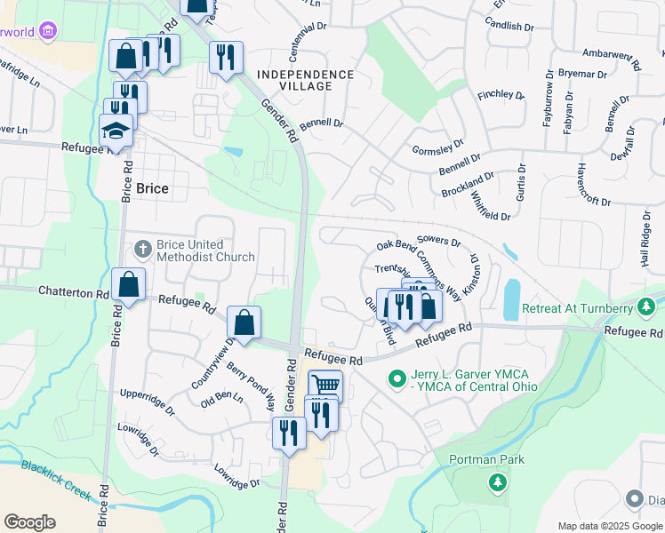 map of restaurants, bars, coffee shops, grocery stores, and more near 3401 Quinlan Boulevard in Canal Winchester