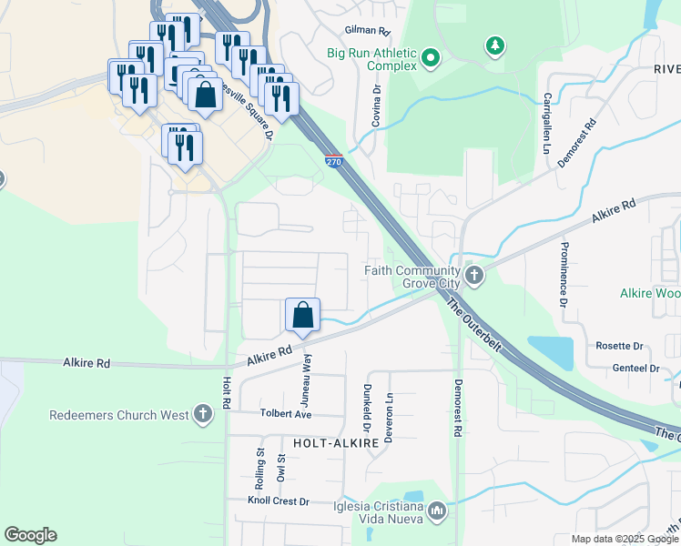 map of restaurants, bars, coffee shops, grocery stores, and more near 1915 Bashan Drive in Columbus