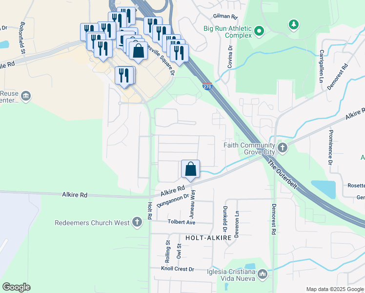 map of restaurants, bars, coffee shops, grocery stores, and more near 4706 Cadmus Drive in Columbus