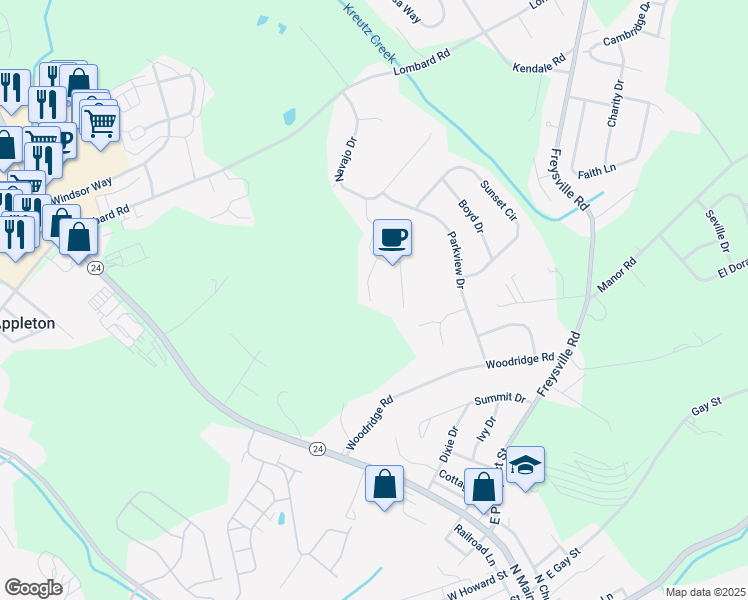 map of restaurants, bars, coffee shops, grocery stores, and more near 225 Fawn Loop in Red Lion
