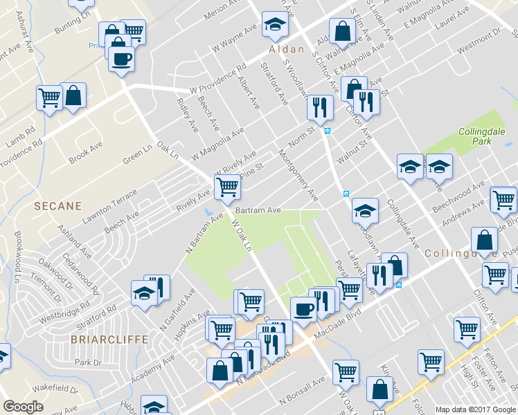 map of restaurants, bars, coffee shops, grocery stores, and more near 1168 Broad Street in Collingdale