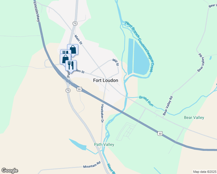 map of restaurants, bars, coffee shops, grocery stores, and more near 13014 Main Street in Fort Loudon