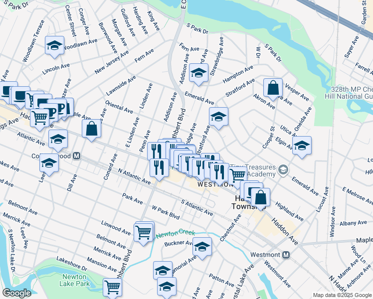 map of restaurants, bars, coffee shops, grocery stores, and more near 27 Strawbridge Avenue in Haddon Township