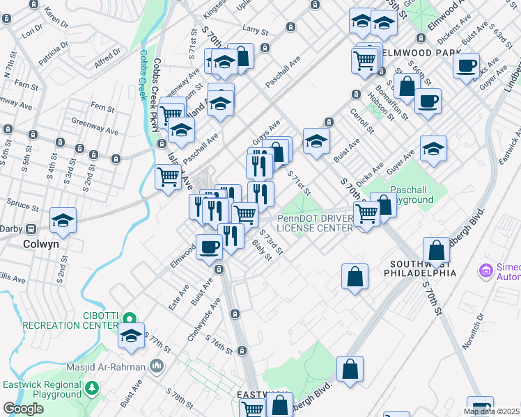 map of restaurants, bars, coffee shops, grocery stores, and more near in Philadelphia