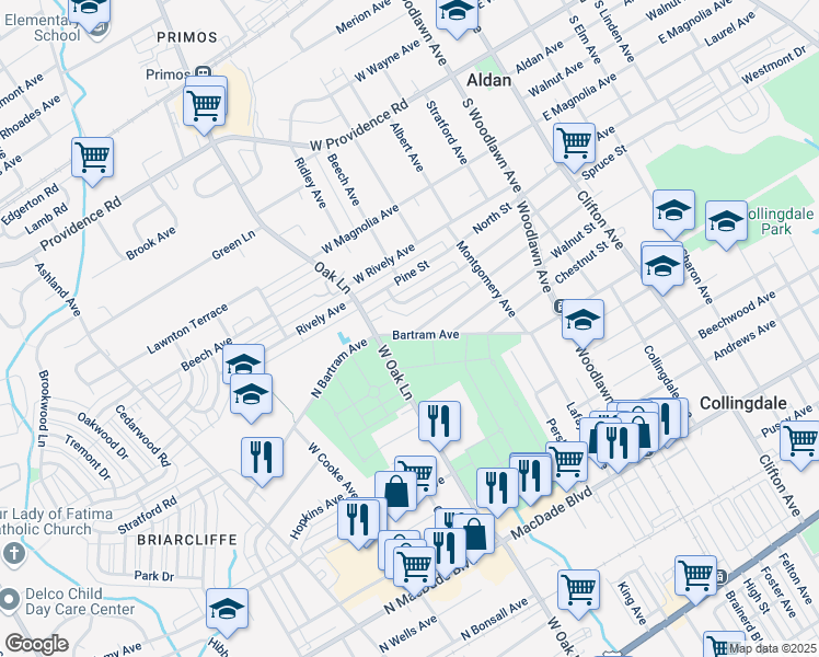 map of restaurants, bars, coffee shops, grocery stores, and more near 1168 Broad Street in Collingdale