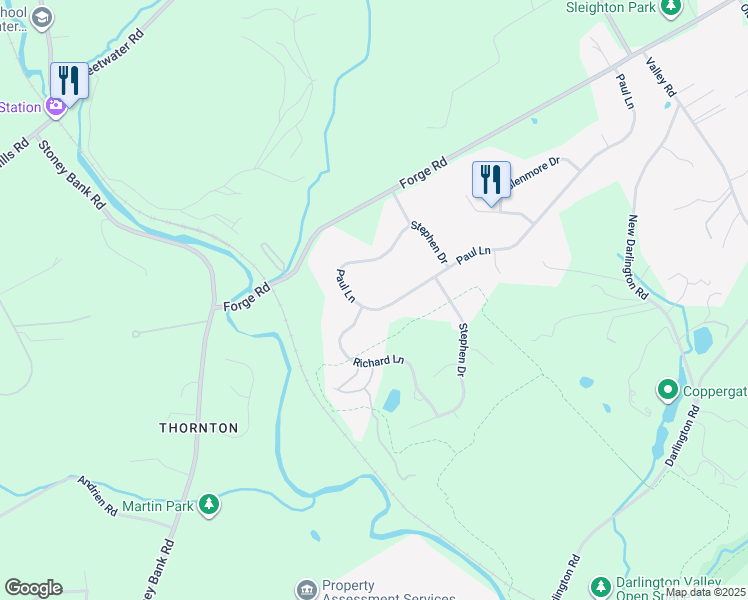 map of restaurants, bars, coffee shops, grocery stores, and more near 16 Paul Lane in Delaware County
