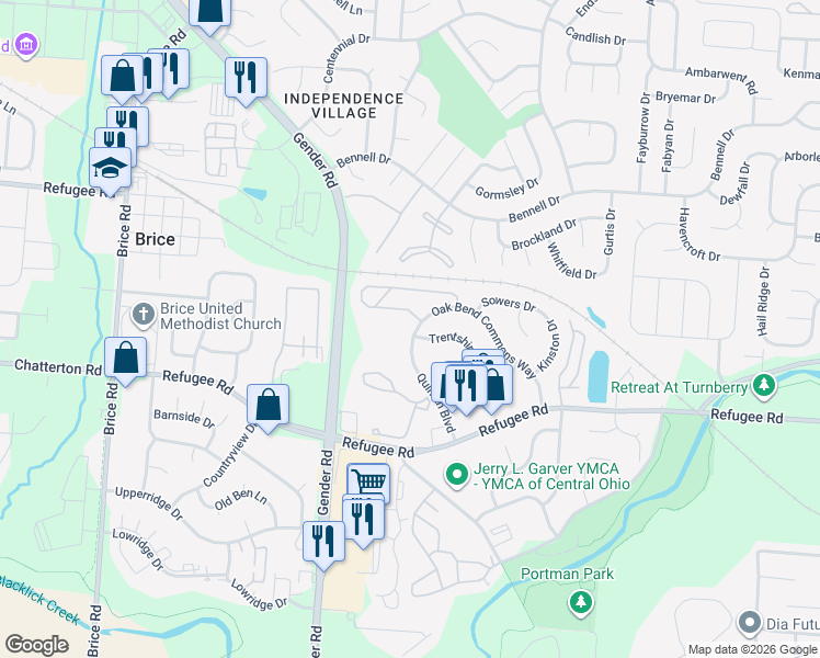 map of restaurants, bars, coffee shops, grocery stores, and more near 3419 Quinlan Boulevard in Canal Winchester
