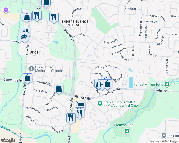 map of restaurants, bars, coffee shops, grocery stores, and more near 3419 Quinlan Boulevard in Canal Winchester