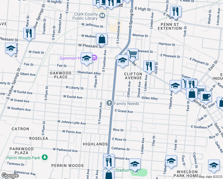 map of restaurants, bars, coffee shops, grocery stores, and more near 100-198 Stiles Alley in Springfield