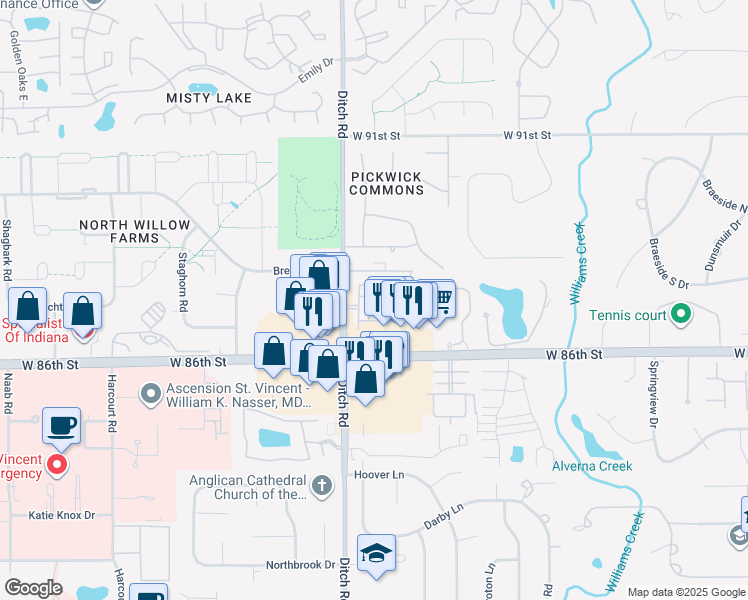 map of restaurants, bars, coffee shops, grocery stores, and more near 1312 Old Town South Drive in Indianapolis