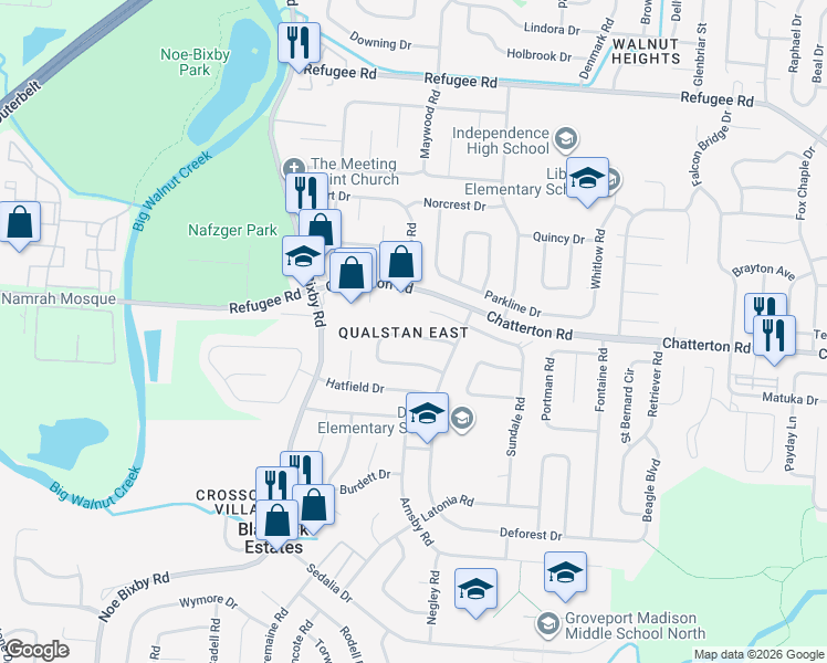 map of restaurants, bars, coffee shops, grocery stores, and more near 5134 Rutledge Drive North in Columbus