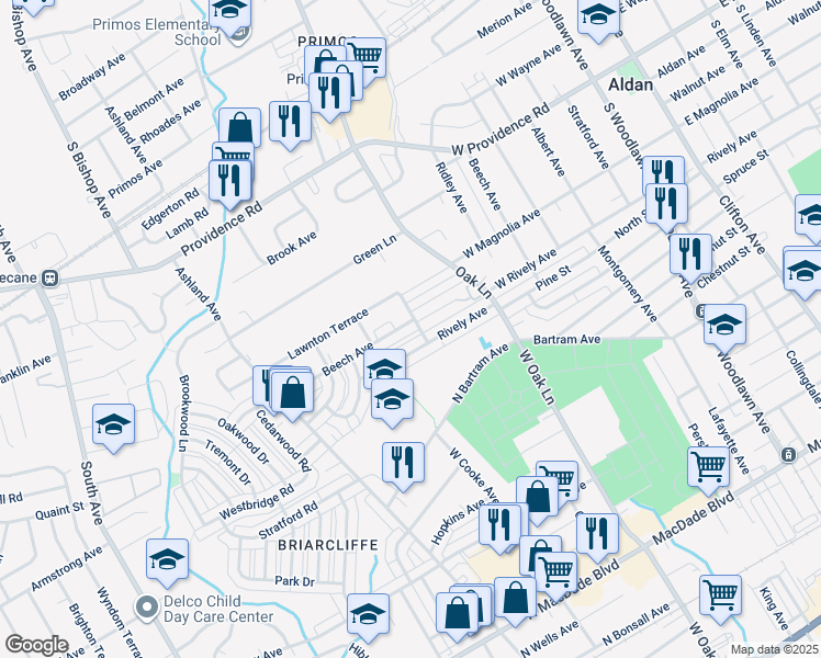 map of restaurants, bars, coffee shops, grocery stores, and more near 706 Beech Avenue in Glenolden