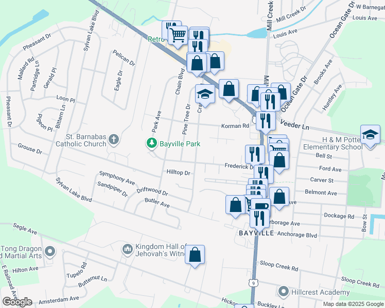 map of restaurants, bars, coffee shops, grocery stores, and more near 44 Cranmer Road in Berkeley Township