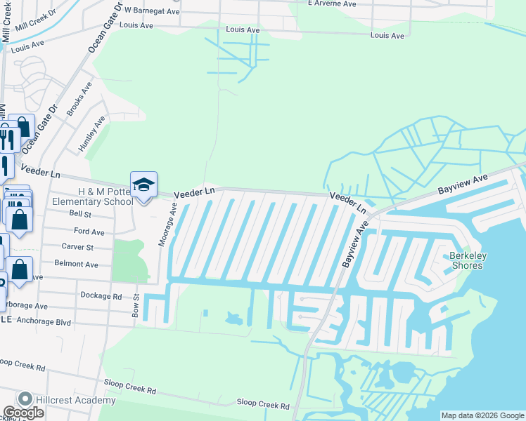 map of restaurants, bars, coffee shops, grocery stores, and more near 84 Top Sail Court in Berkeley Township