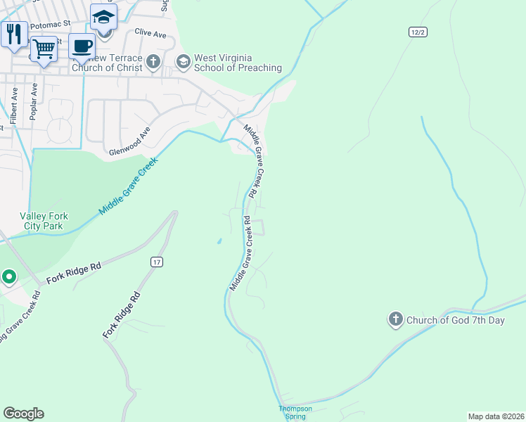 map of restaurants, bars, coffee shops, grocery stores, and more near 6046 Riffle Drive in Moundsville