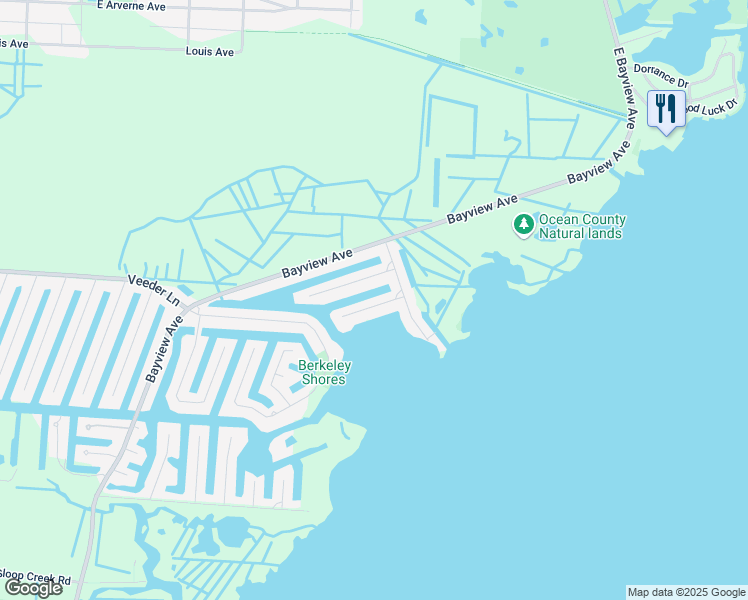 map of restaurants, bars, coffee shops, grocery stores, and more near 18 Jibsail Drive in Ocean County