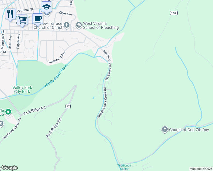map of restaurants, bars, coffee shops, grocery stores, and more near 6046 Riffle Drive in Moundsville