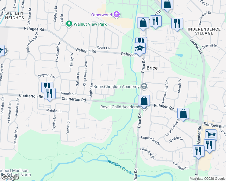 map of restaurants, bars, coffee shops, grocery stores, and more near 5932 Morrissey Street in Columbus