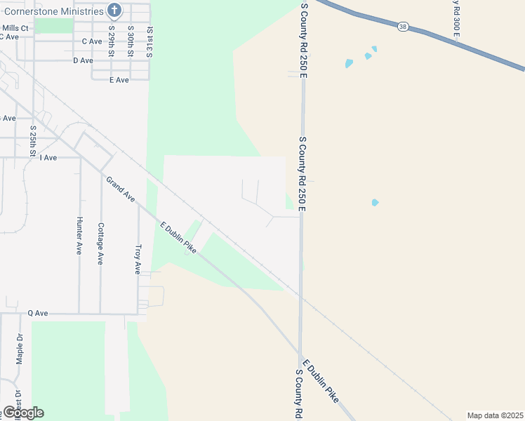 map of restaurants, bars, coffee shops, grocery stores, and more near 1300 South County Road 250 East in New Castle