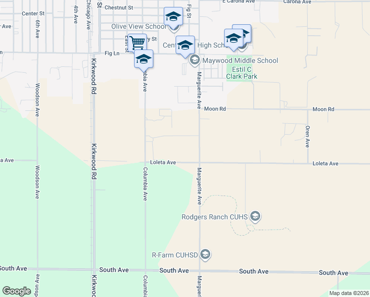 map of restaurants, bars, coffee shops, grocery stores, and more near 4019 Marguerite Avenue in Corning