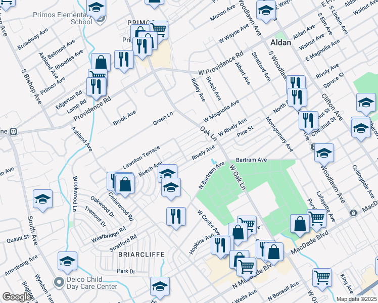 map of restaurants, bars, coffee shops, grocery stores, and more near 648 Beech Avenue in Glenolden