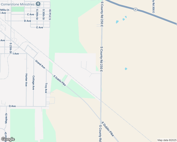 map of restaurants, bars, coffee shops, grocery stores, and more near 1300 South County Road 250 East in New Castle