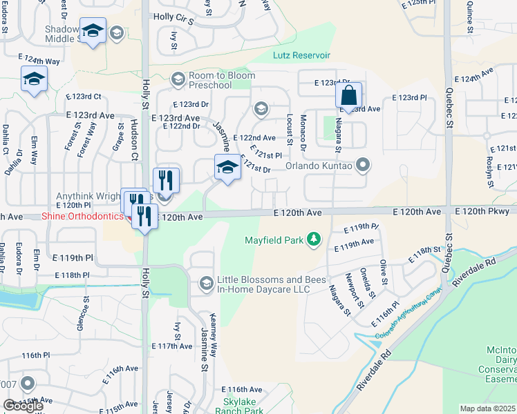 map of restaurants, bars, coffee shops, grocery stores, and more near 12013 Leyden Street in Brighton