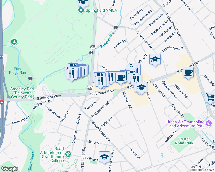 map of restaurants, bars, coffee shops, grocery stores, and more near 807 Sheffield Drive in Springfield