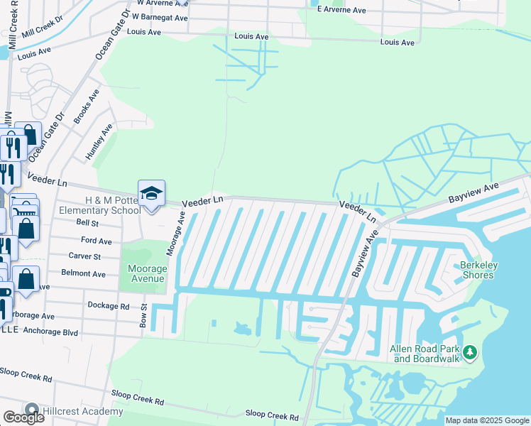 map of restaurants, bars, coffee shops, grocery stores, and more near 54 Top Sail Court in Berkeley Township