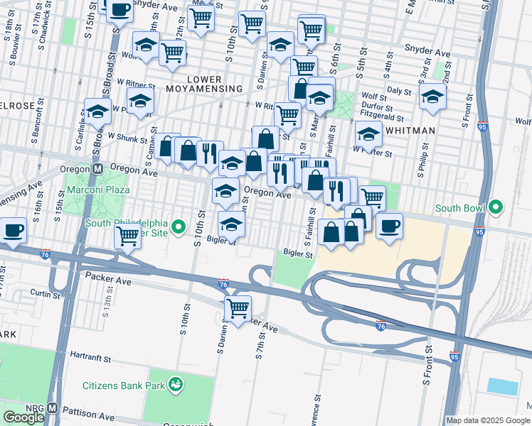 map of restaurants, bars, coffee shops, grocery stores, and more near 708 Mollbore Terrace in Philadelphia