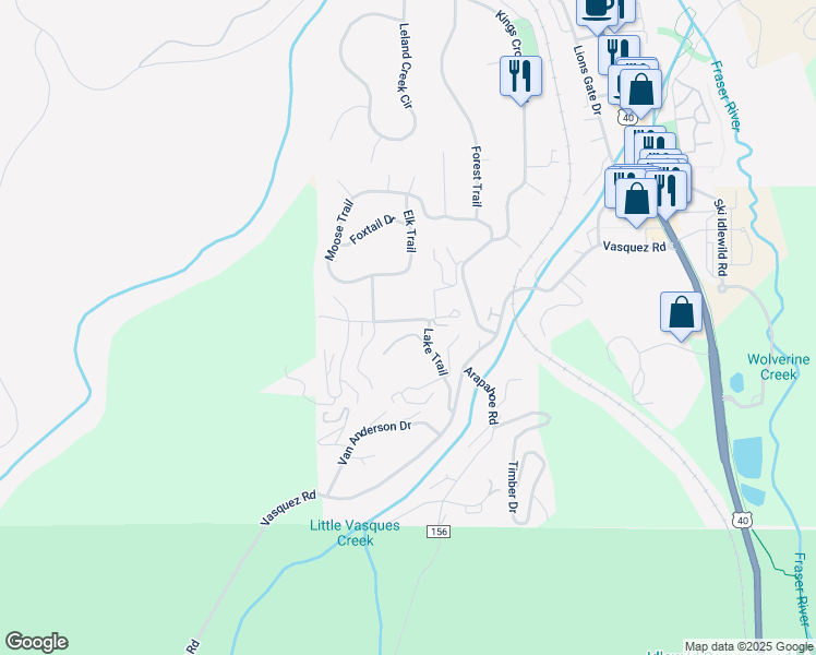 map of restaurants, bars, coffee shops, grocery stores, and more near 265_285 Lake Trail in Parshall