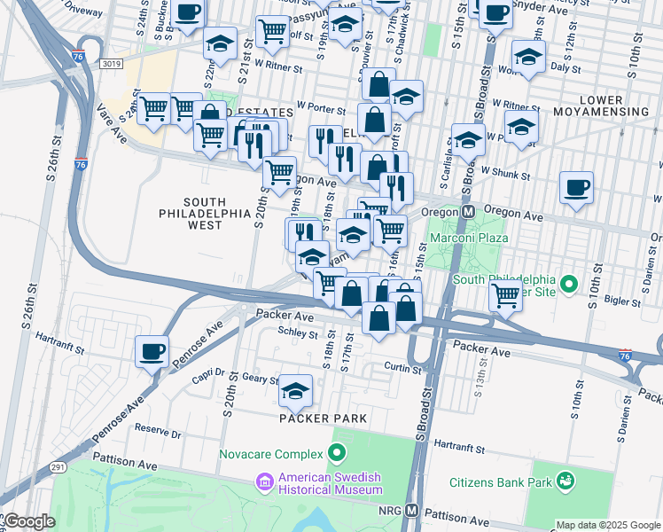 map of restaurants, bars, coffee shops, grocery stores, and more near in Philadelphia