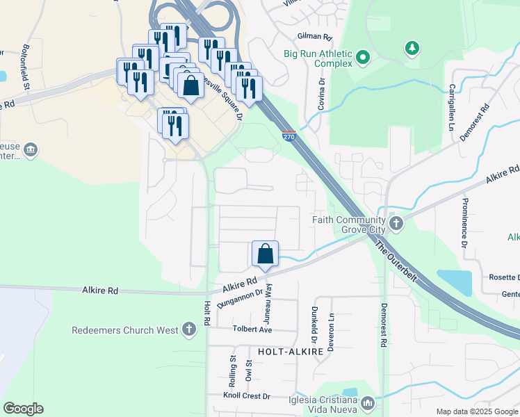 map of restaurants, bars, coffee shops, grocery stores, and more near 4672 Parrau Drive in Columbus