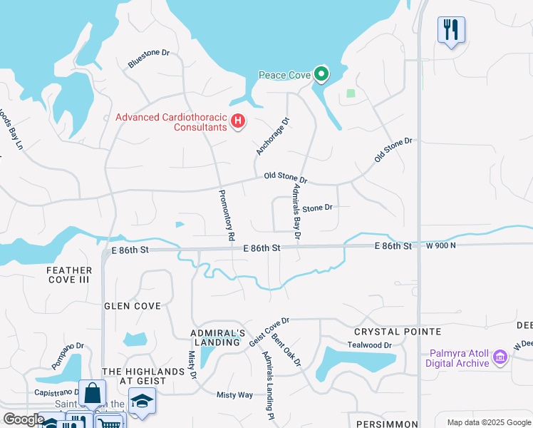 map of restaurants, bars, coffee shops, grocery stores, and more near 8728 Corinthian Lane in Indianapolis