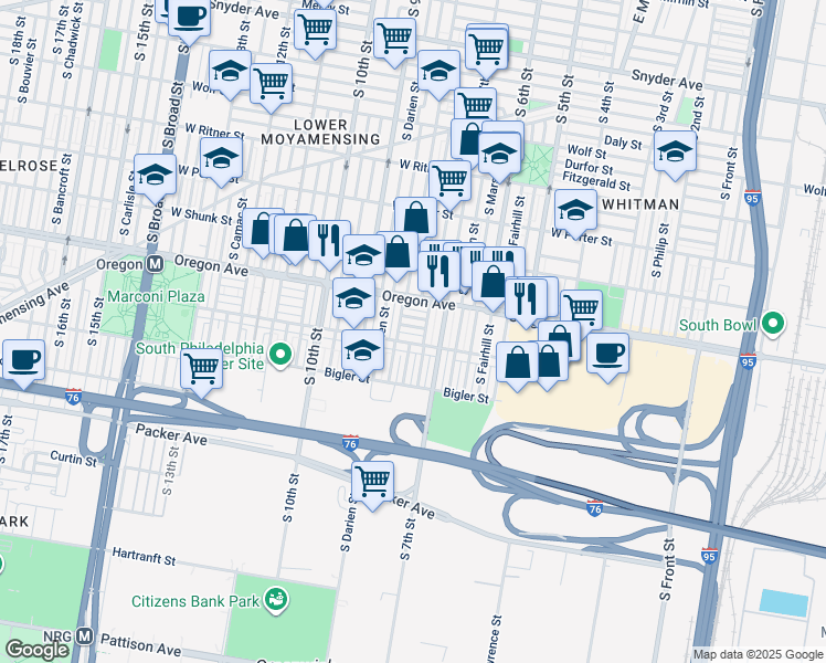 map of restaurants, bars, coffee shops, grocery stores, and more near 712 Mollbore Terrace in Philadelphia