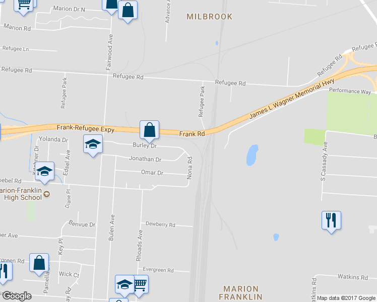 map of restaurants, bars, coffee shops, grocery stores, and more near 2548 Nona Road in Columbus