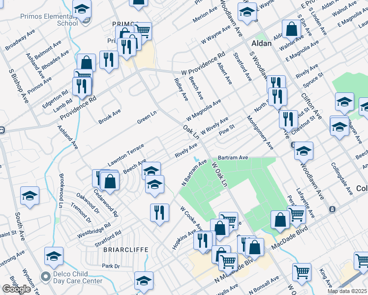map of restaurants, bars, coffee shops, grocery stores, and more near 637 Rively Avenue in Glenolden