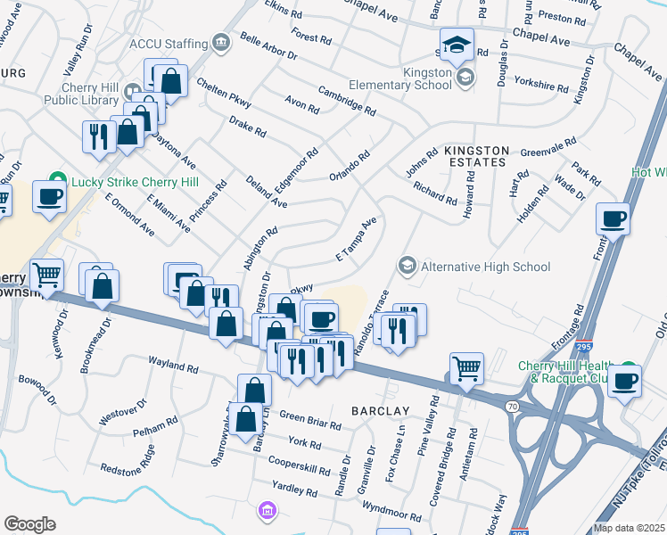 map of restaurants, bars, coffee shops, grocery stores, and more near 1009 East Tampa Avenue in Cherry Hill