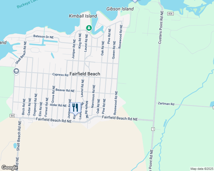 map of restaurants, bars, coffee shops, grocery stores, and more near 13353 Queen Road Northeast in Thornville